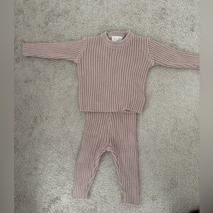 Kids Ribbed Knit Matching Set - Pink